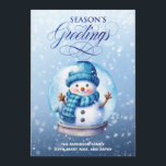Snowman Blue White Season's Greetings Christmas Holiday Card<br><div class="desc">"Season's Greetings" customisable Christmas greeting card with a cute snowman inside a snow globe on a soft blue background. Personalise with your family name. Contact me for assistance with your customisations or to request additional matching or coordinating Zazzle products.</div>