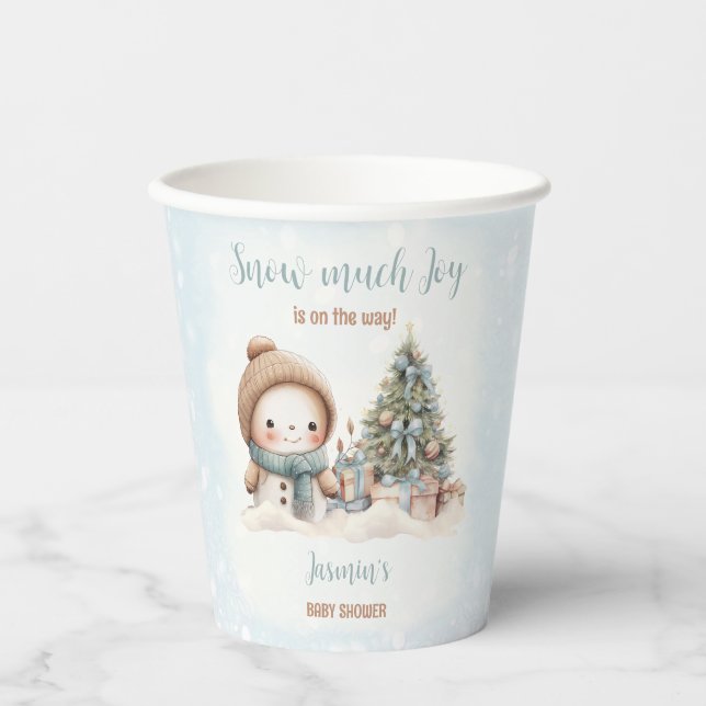 Snowman Blue Winter Christmas Boy Baby Shower Paper Cups (Front)