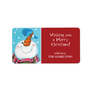 Snowman & Bluebird Christmas Gift Tag Labels