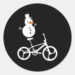 Snowman Bmx Bike Christmas Winter Funny Cycling Sp Classic Round Sticker