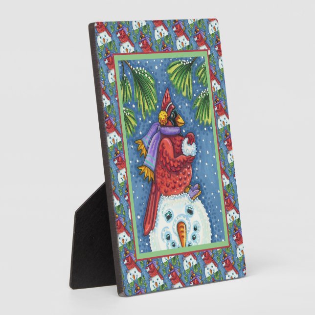 SNOWMAN BODYGUARD, CHRISTMAS CARDINAL REDBIRD PLAQUE (Side)
