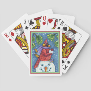SNOWMAN BODYGUARD, CHRISTMAS CARDINAL REDBIRD PLAYING CARDS