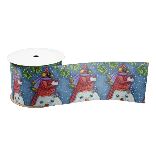 SNOWMAN BODYGUARD, CHRISTMAS CARDINAL REDBIRD SATIN RIBBON (Spool)