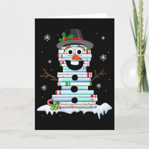Snowman Book Stack Librarian Book Lover Christmas Card