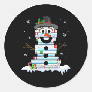 Snowman Book Stack Librarian Book Lover Christmas Classic Round Sticker
