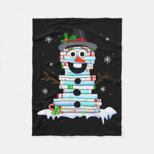 Snowman Book Stack Librarian Book Lover Christmas  Fleece Blanket