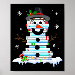 Snowman Book Stack Librarian Book Lover Christmas  Poster