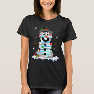 Snowman Book Stack Librarian Book Lover Christmas  T-Shirt