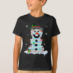 Snowman Book Stack Librarian Book Lover Christmas  T-Shirt