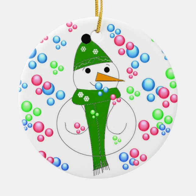 Snowman Bubble Mania Ceramic Tree Decoration (Front)