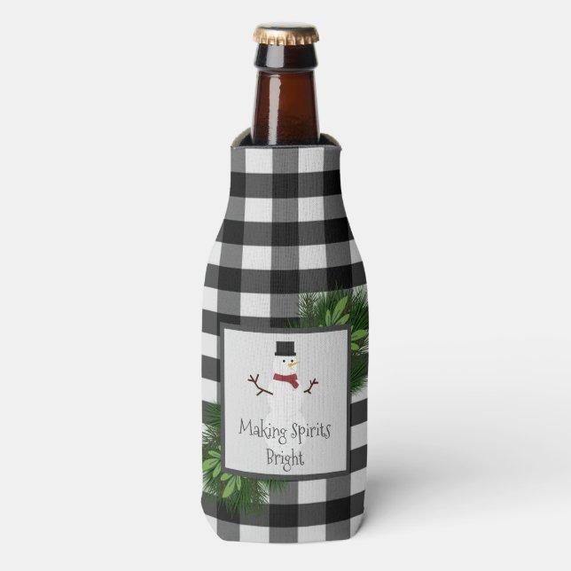 Snowman Buffalo Plaid Bottle Cooler (Bottle Front)