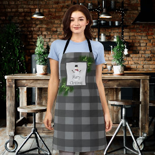 Snowman Buffalo Plaid Christmas   Grey Apron