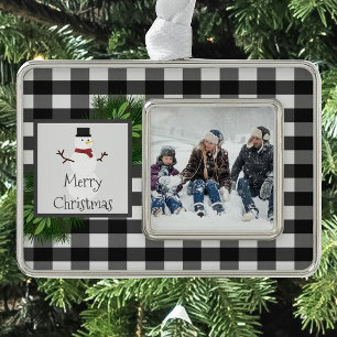 Snowman Buffalo Plaid Framed Ornament