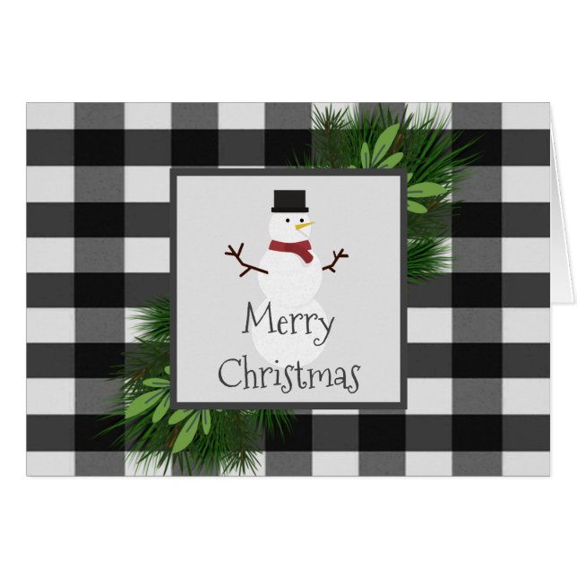 Snowman Buffalo Plaid Greeting Card (Front Horizontal)