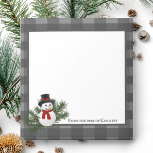 Snowman Buffalo Plaid Personalised Notepad