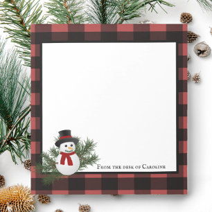 Snowman Buffalo Plaid Personalized Notepad