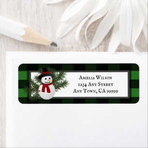 Snowman Buffalo Plaid Return Address Label