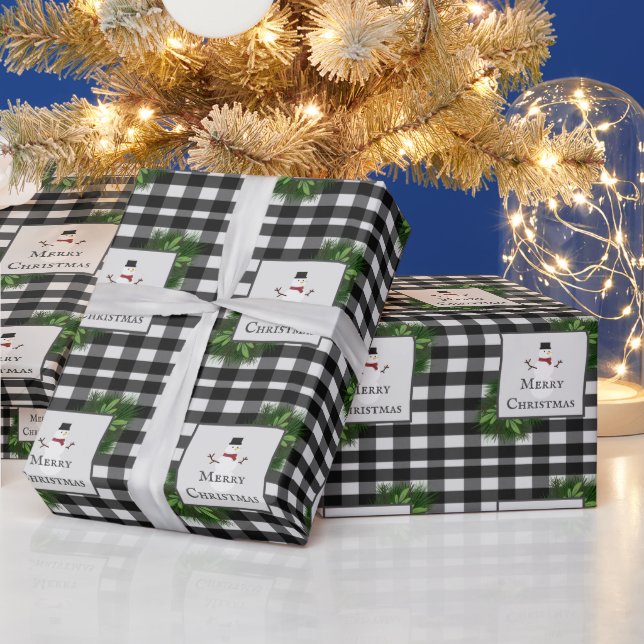 Snowman Buffalo Plaid Wrapping Paper (Holidays)