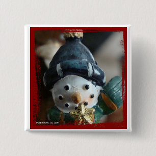 Snowman Button/Pin 15 Cm Square Badge