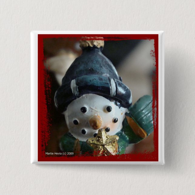 Snowman Button/Pin 15 Cm Square Badge (Front)