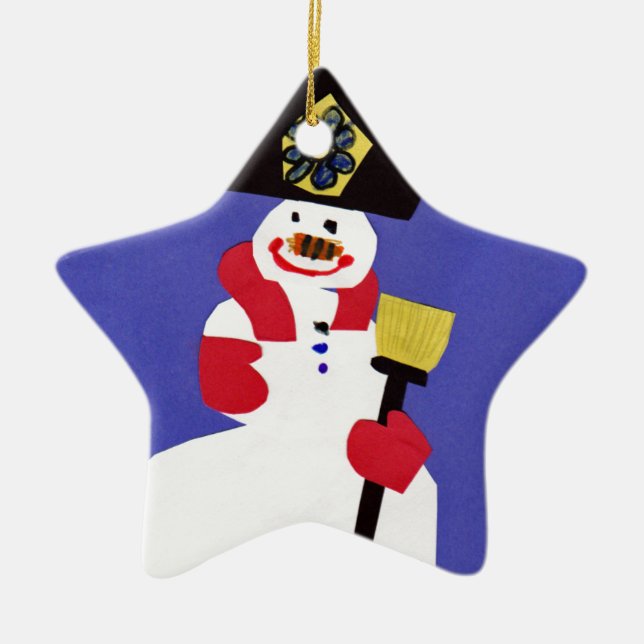 Snowman by VictoriaShaylee Ceramic Tree Decoration (Front)