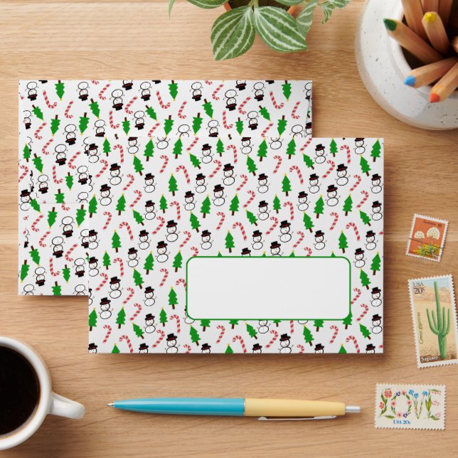 Snowman Candy Cane Christmas Tree Envelope (Desk)