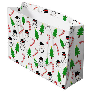 Snowman Candy Cane Christmas Tree Large Gift Bag