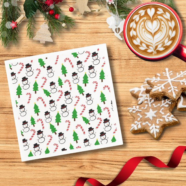 Snowman Candy Cane Tree Cheer | Christmas Napkin (Creator Uploaded)