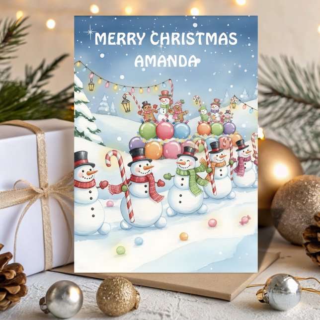 Snowman Candy Parade Kids Christmas Card (Creator Uploaded)