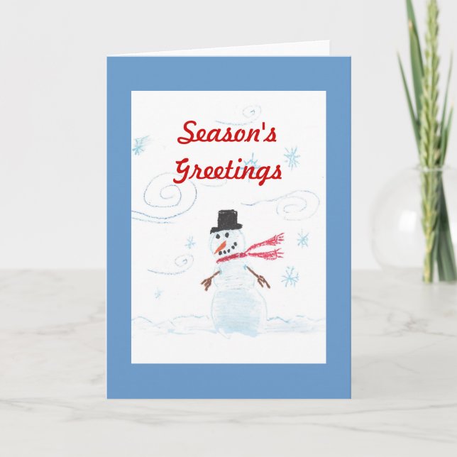 Snowman Card with Blue Border (Front)