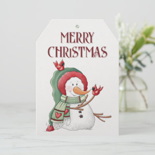 Snowman Cardinal Bird Winter Christmas Holiday Card