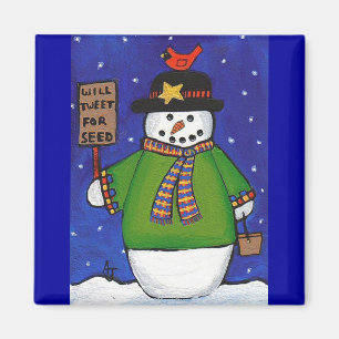Snowman & Cardinal - Christmas magnet