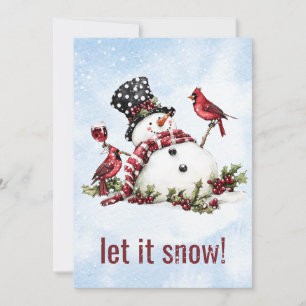 Snowman Cardinal Wine Winter Christmas Card
