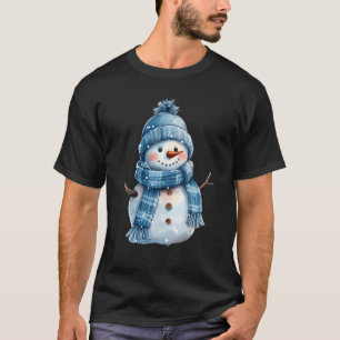 Snowman Carrot Nose Blue Hat and Scarf Winter Snow T-Shirt