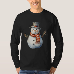 Snowman Carrot Nose Plaid Scarf Winter Christmas T-Shirt