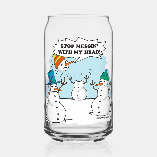 Snowman Cartoon Funny Drawing Can Glass (Front)