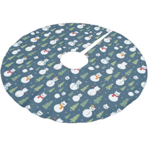 Snowman Cats Holiday Pattern Brushed Polyester Tree Skirt