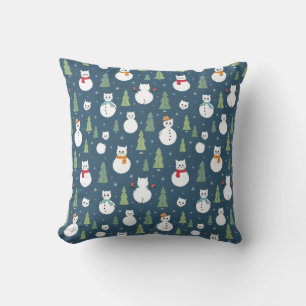 Snowman Cats Holiday Pattern Cushion