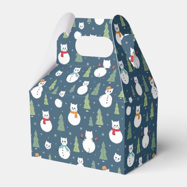 Snowman Cats Holiday Pattern Favour Box (Front Side)