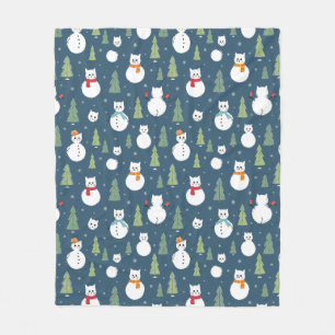Snowman Cats Holiday Pattern Fleece Blanket