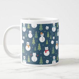 Snowman Cats Holiday Pattern Large Coffee Mug