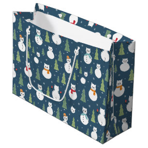 Snowman Cats Holiday Pattern Large Gift Bag