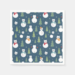 Snowman Cats Holiday Pattern Napkin