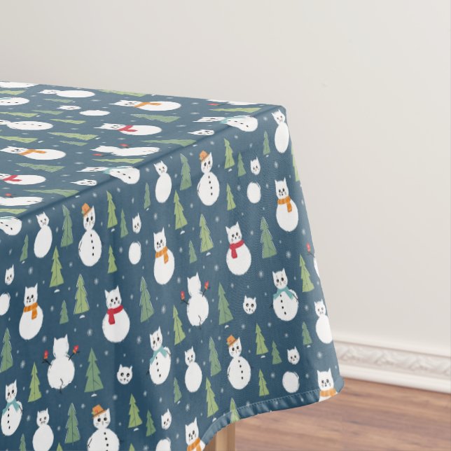 Snowman Cats Holiday Pattern Tablecloth (In Situ)