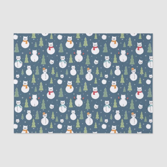 Snowman Cats Holiday Pattern Tissue Paper (Front)