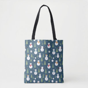 Snowman Cats Holiday Pattern Tote Bag