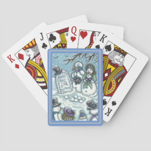 SNOWMAN CEMETERY, MELTED BEFORE HIS TIME, MOURNERS PLAYING CARDS