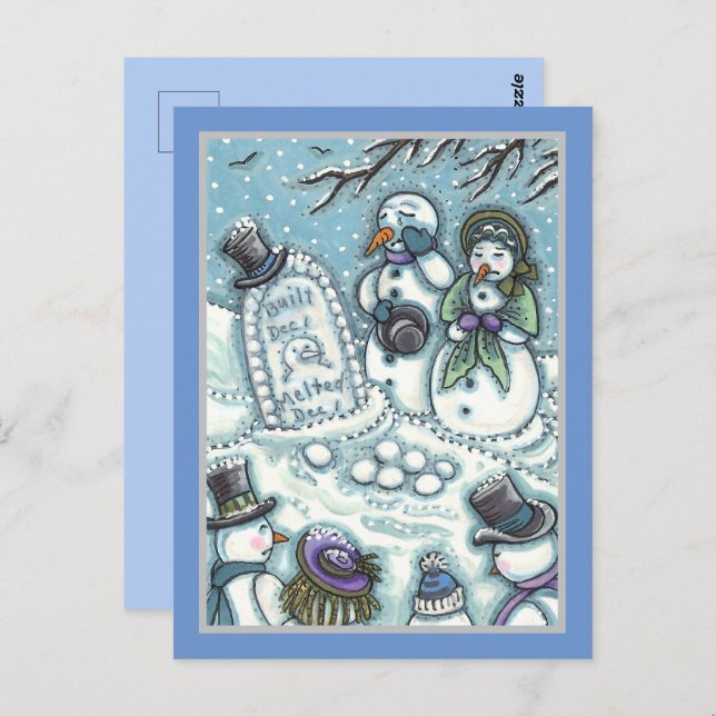 SNOWMAN CEMETERY, MELTED BEFORE HIS TIME, MOURNERS POSTCARD (Front/Back)