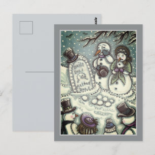 SNOWMAN CEMETERY, MELTED BEFORE HIS TIME, MOURNERS POSTCARD