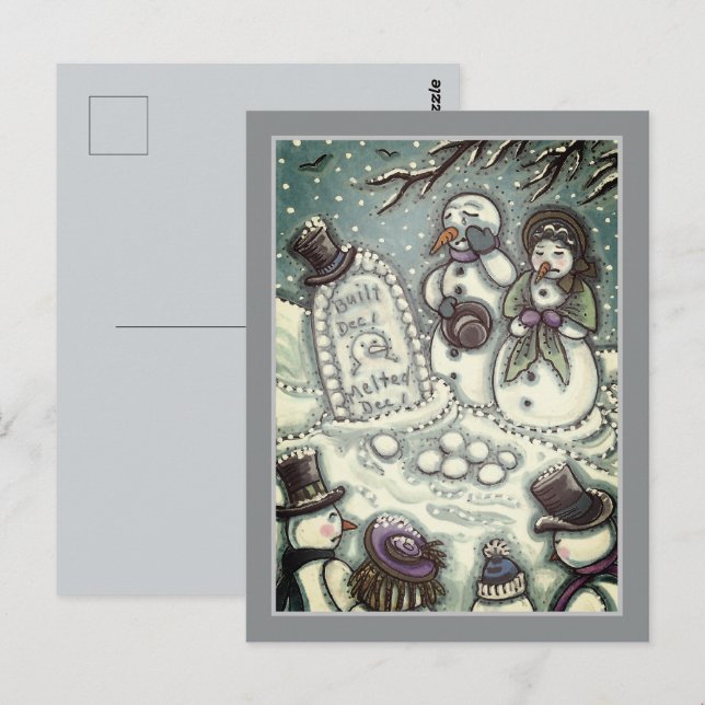 SNOWMAN CEMETERY, MELTED BEFORE HIS TIME, MOURNERS POSTCARD (Front/Back)